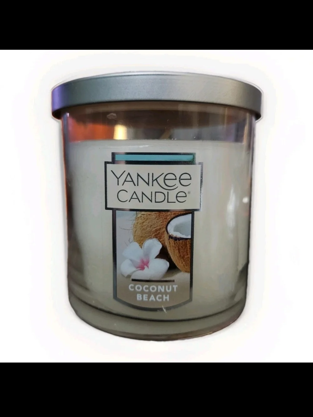 Yankee Candle Coconut Beach 7 Ounce Jar Candle - White, Silver Lid